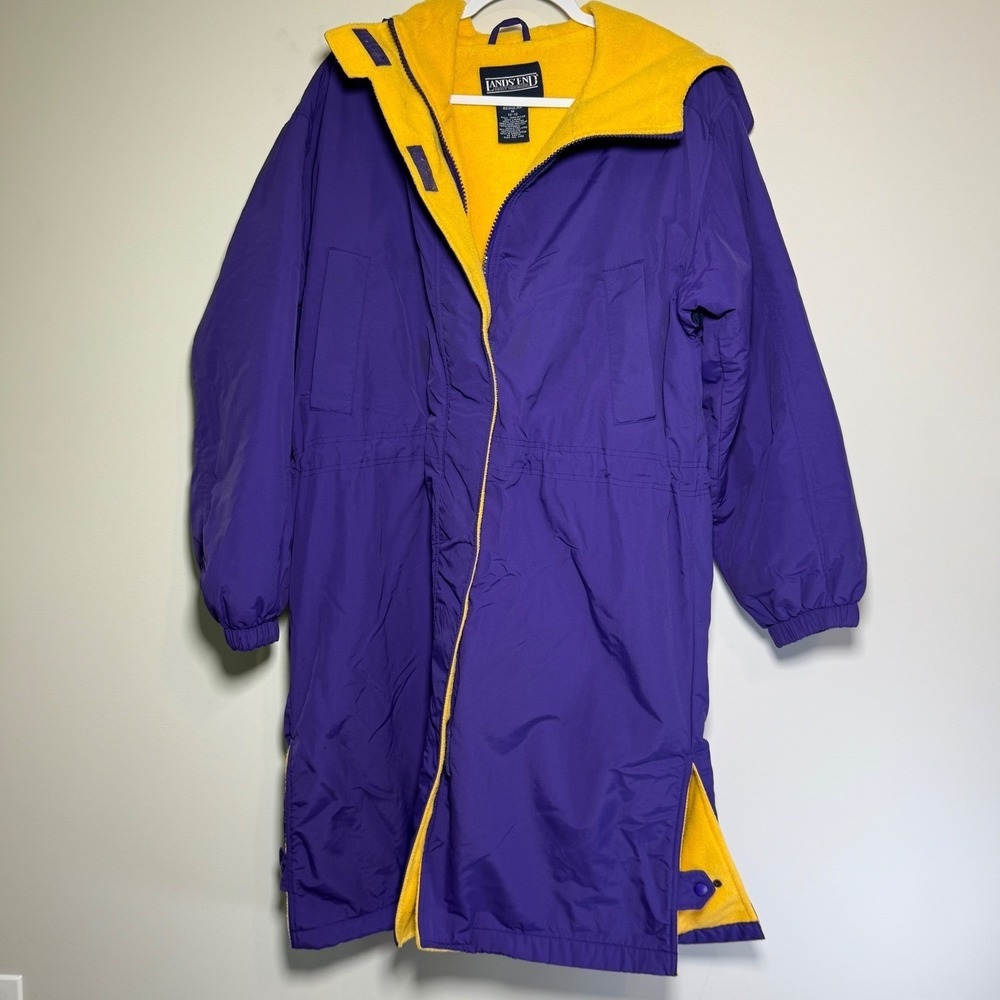 Lands End Long Parka Women Medium Purple Fleece Lined Hooded Winter Coat Outdoor